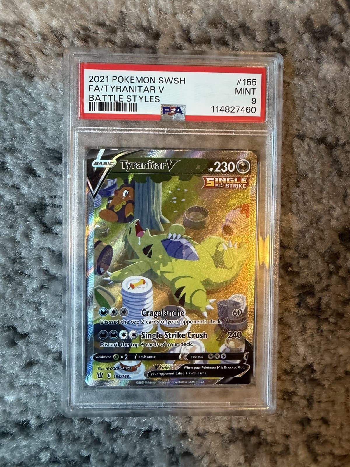 2021 Pokemon Battle Styles Tyranitar V 155/163 Full Art Holo PSA 9