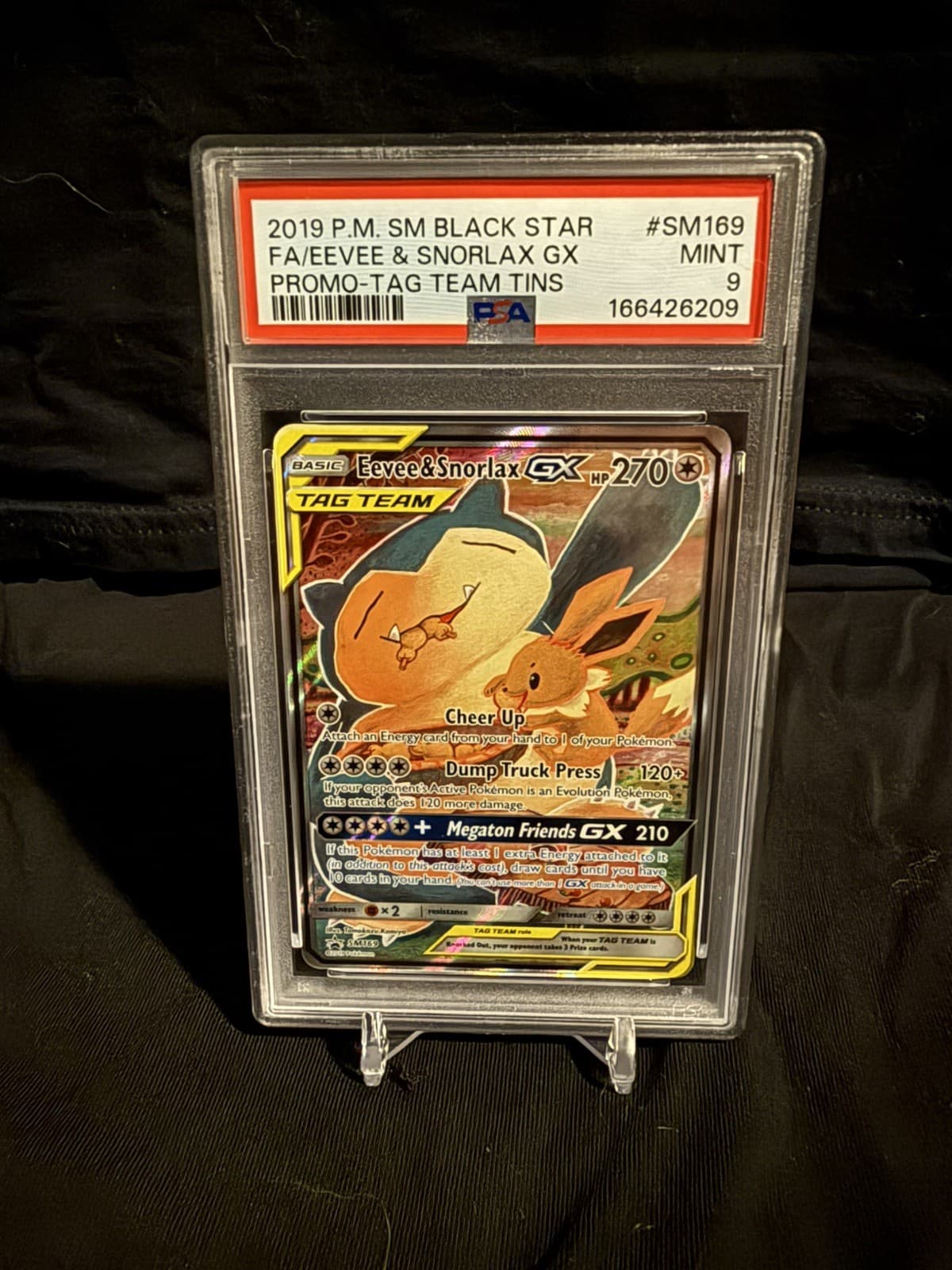 Eevee & Snorlax GX SM169 Holo PSA 9 Sun and Moon Black Star Promo
