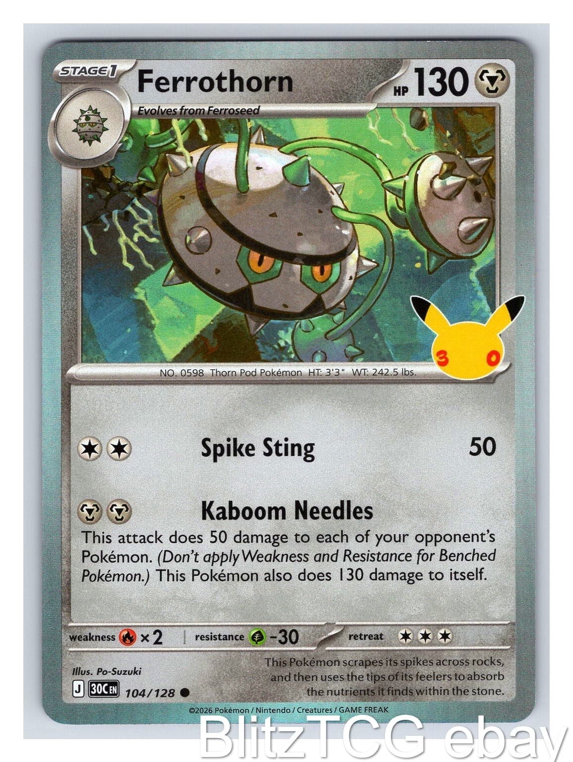 Ferrothorn 30C 104/128 ME: 30th Celebration Pokemon Holo NM/M