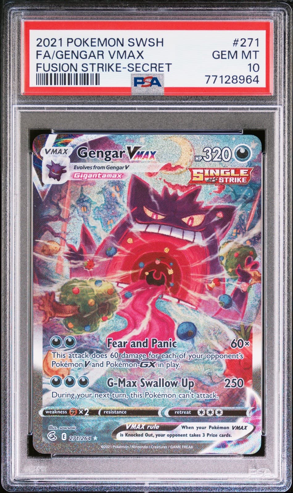 Gengar Vmax 271/264 Secret Fusion Strike Pokemon PSA 10