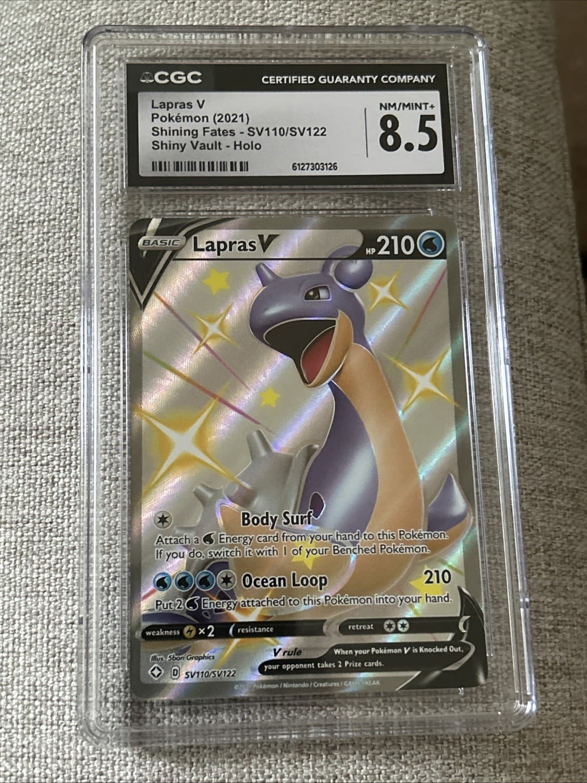 2021 Pokemon TCG Lapras V SV110/SV122 Shiny Vault Rare Shining Fates CGC 8.5