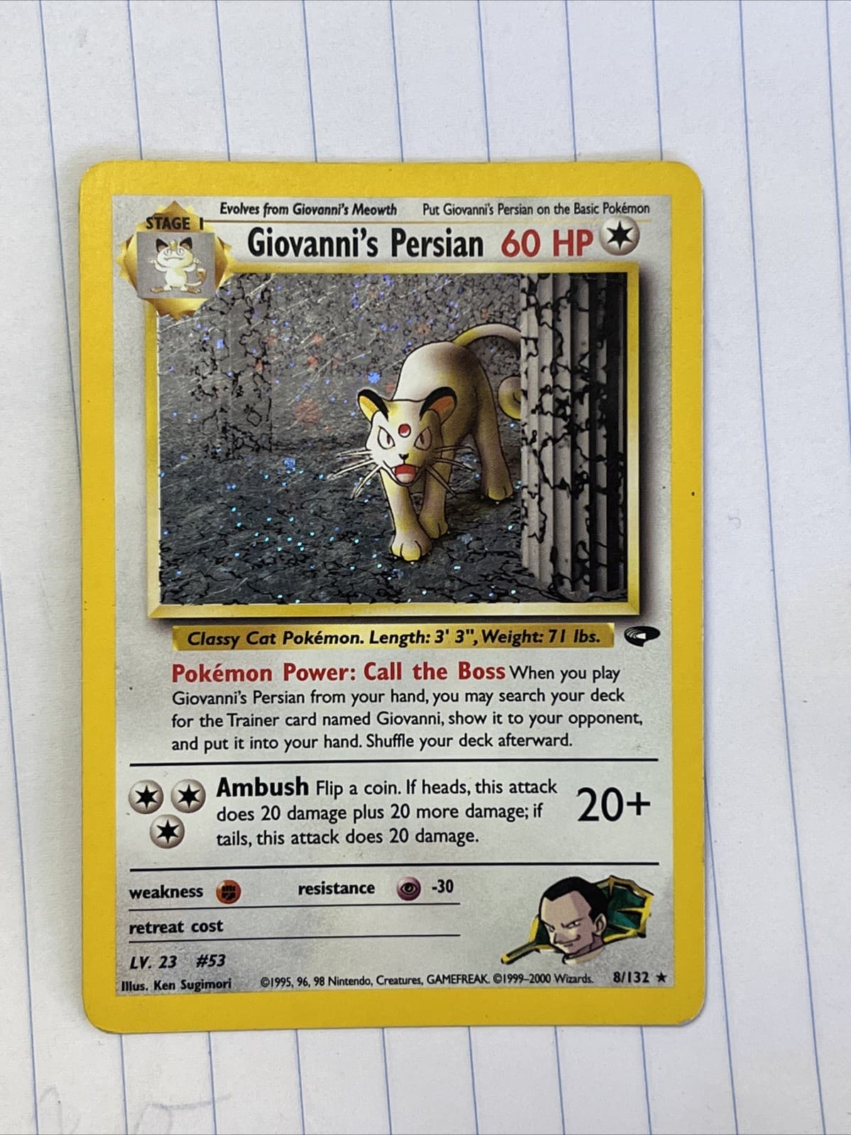 Pokemon TCG Gym Challenge Giovanni's Persian Holo 8/132 - LP