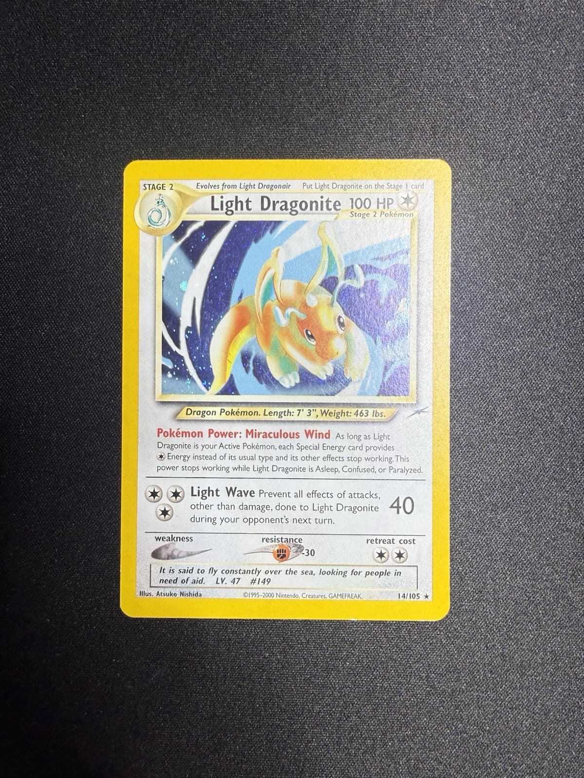 Pokemon TCG Light Dragonite 14/105 Neo Destiny Unlimited Holo Rare Eng 2000