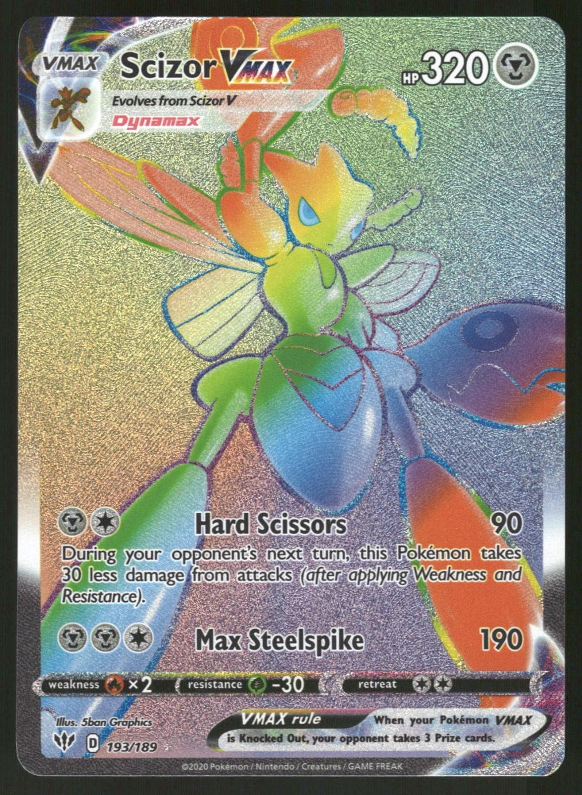 Scizor VMAX 193/189 Rainbow Rare Darkness Ablaze Pokemon Holo Near Mint