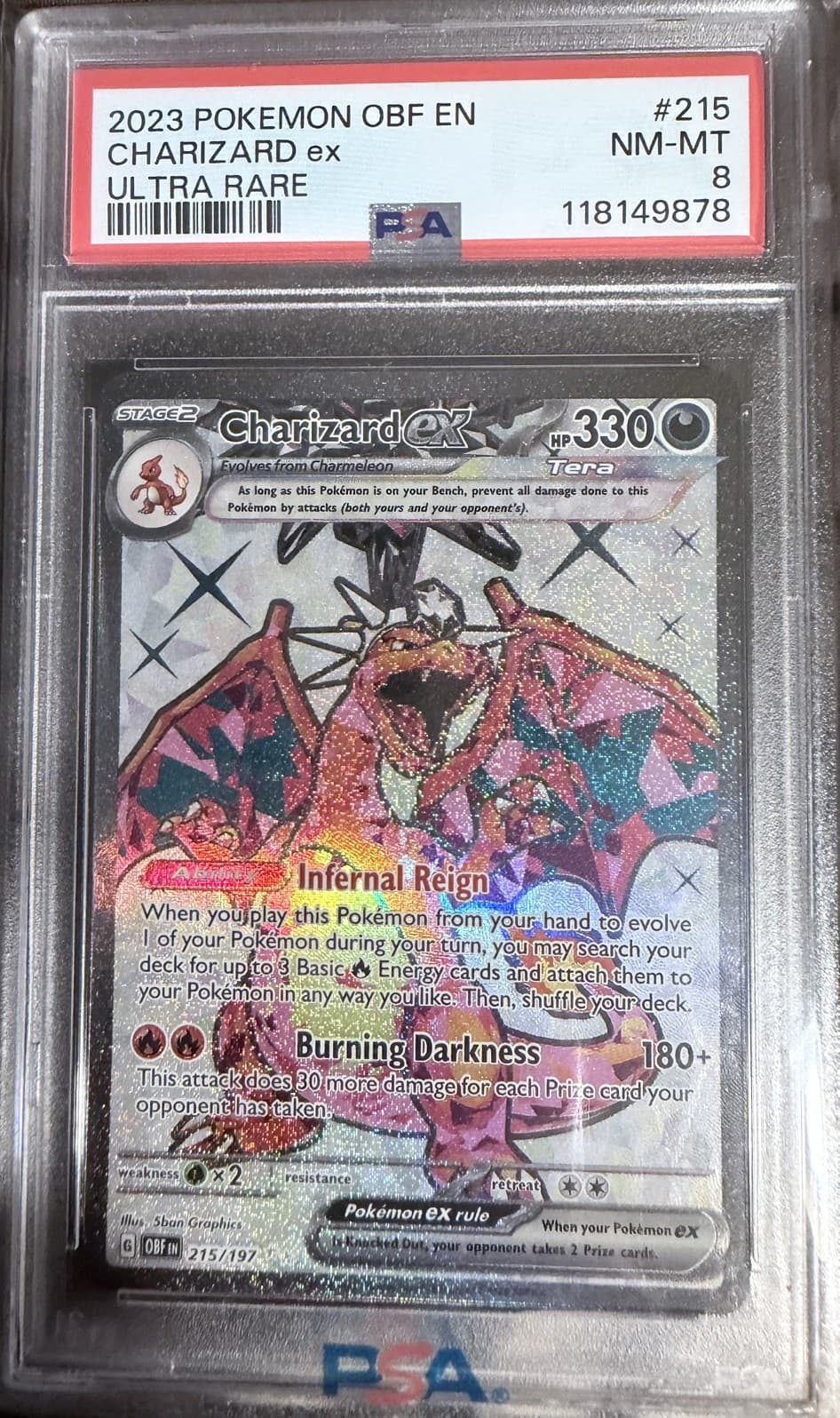 Charizard ex 215/197 SV03: Obsidian Flames Holo PSA 8