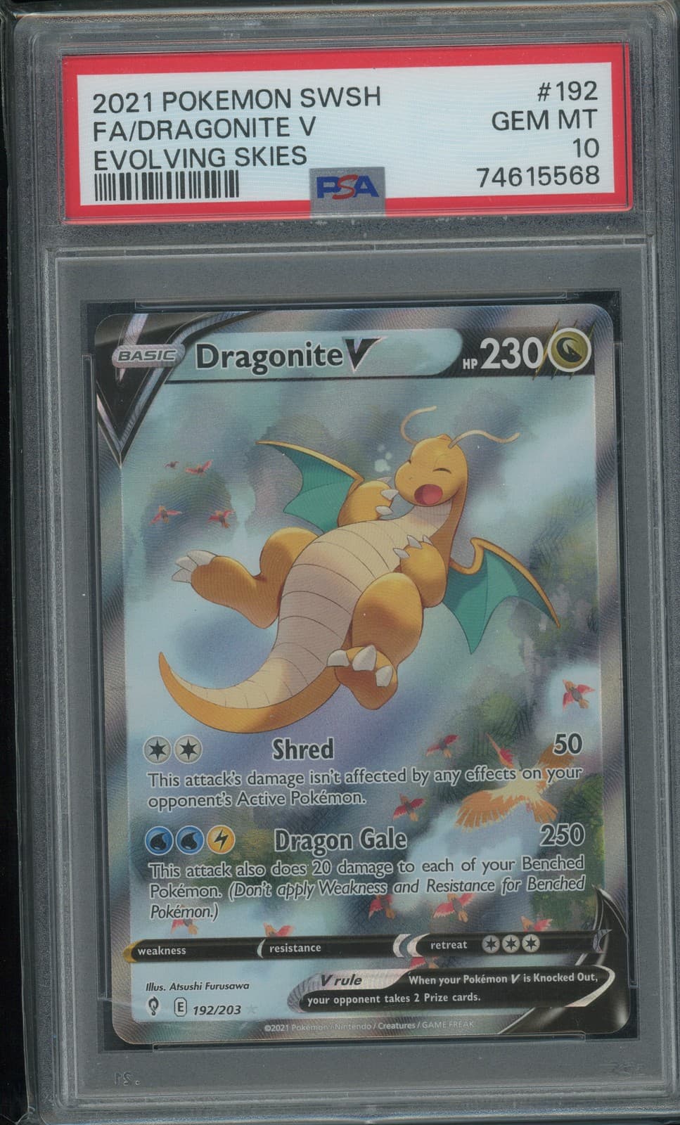 2021 Pokémon Dragonite V #192 Evolving Skies PSA 10 GEM MINT