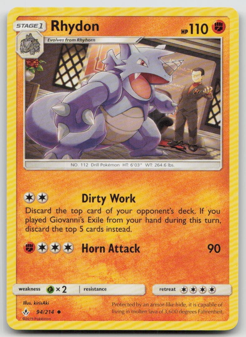 Rhydon 94/214 Uncommon Unbroken Bonds Pokemon NM