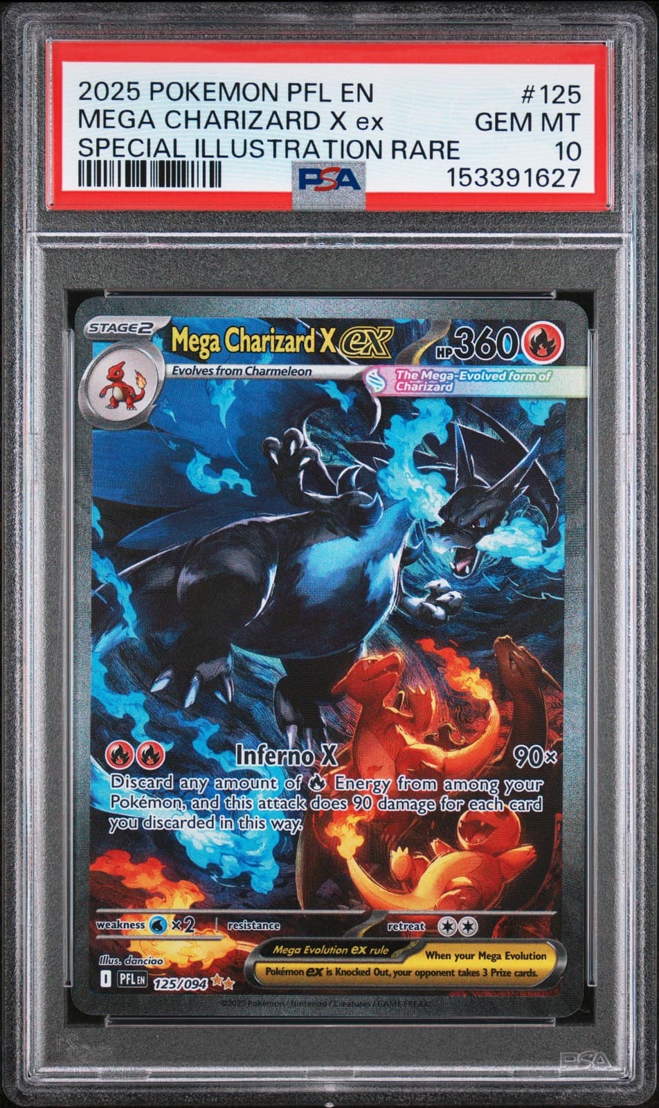 2025 POKEMON PFL EN-PHANTASMAL FLAMES #125 MEGA CHARIZARD X EX PSA 10