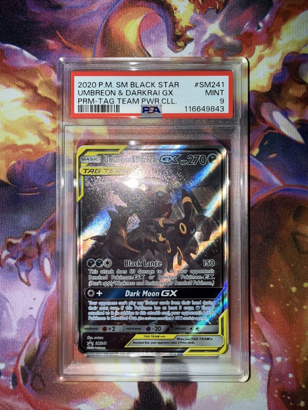 2020 POKEMON SM BLACK STAR PROMO #SM241 UMBREON & DARKRAI GX PSA 9
