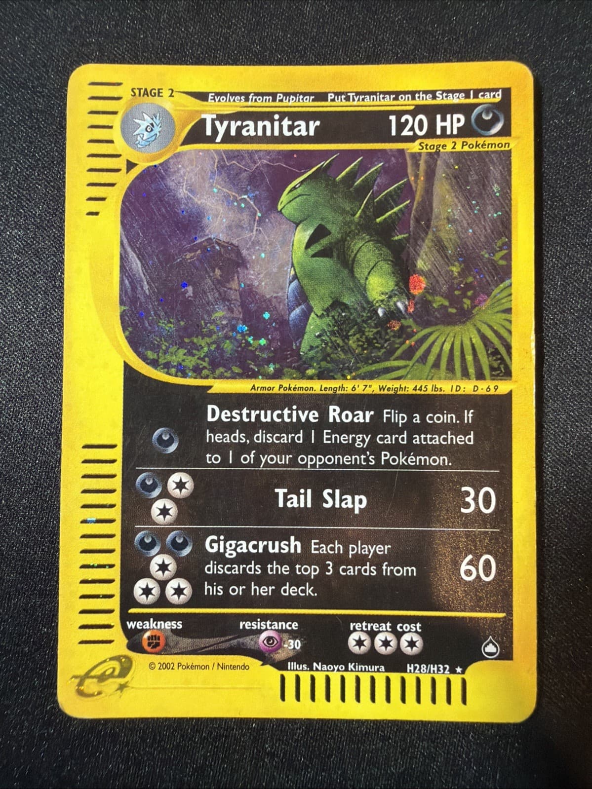 Pokémon TCG Tyranitar Aquapolis Holo Card H28/32 E Reader 2003 LP/MP