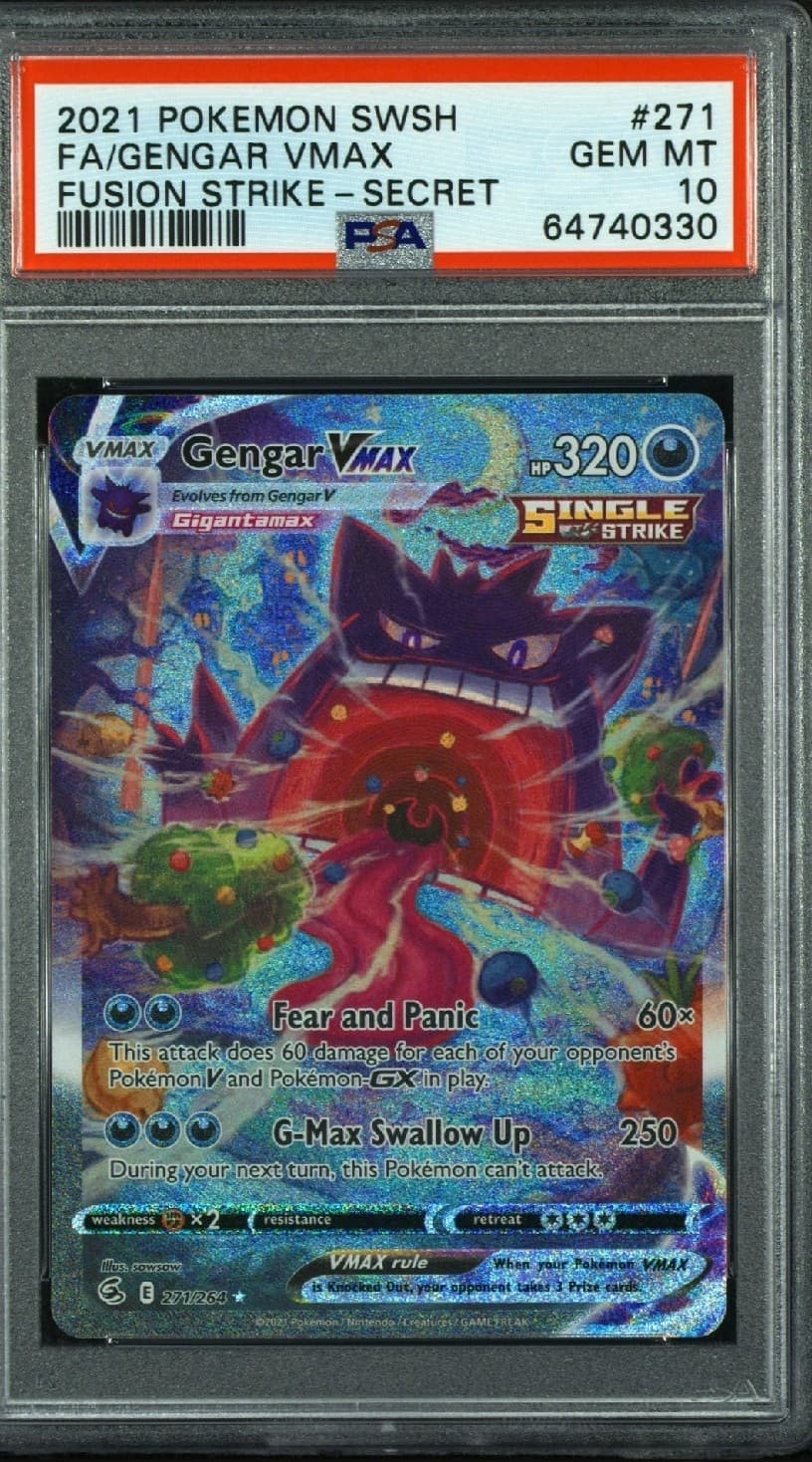 Pokemon 2021 Gengar VMAX 271/264 Alt Art Fusion Strike PSA 10