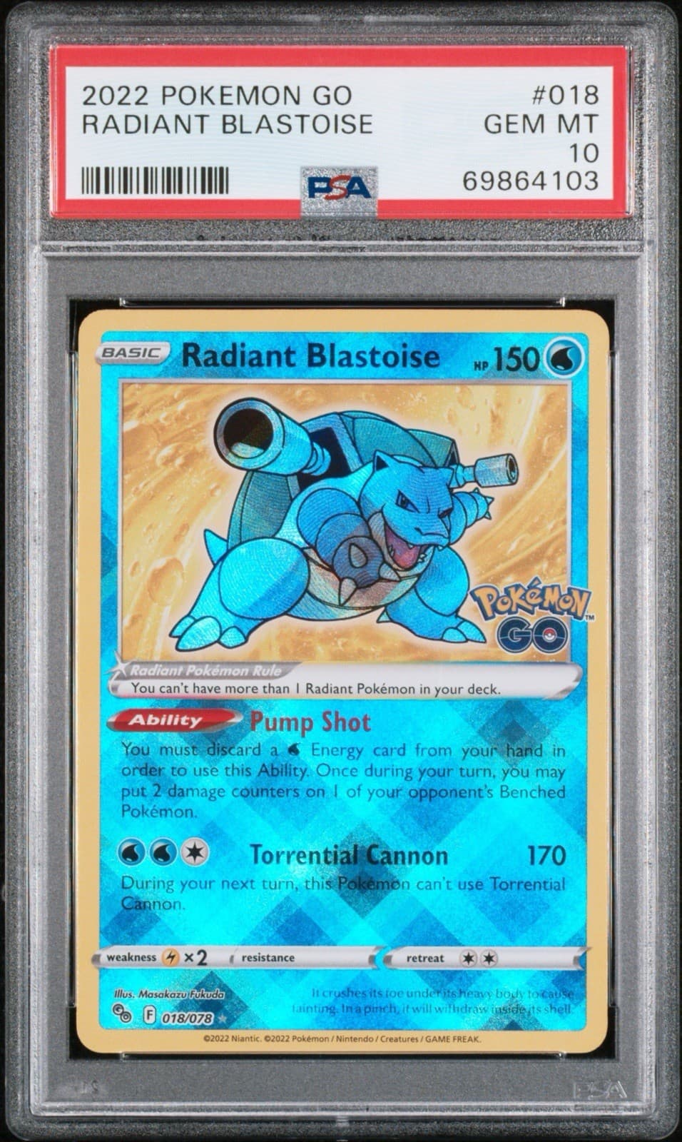 Pokémon Go TCG Radiant Blastoise 018/078 PSA 10 Gem Mint 2022