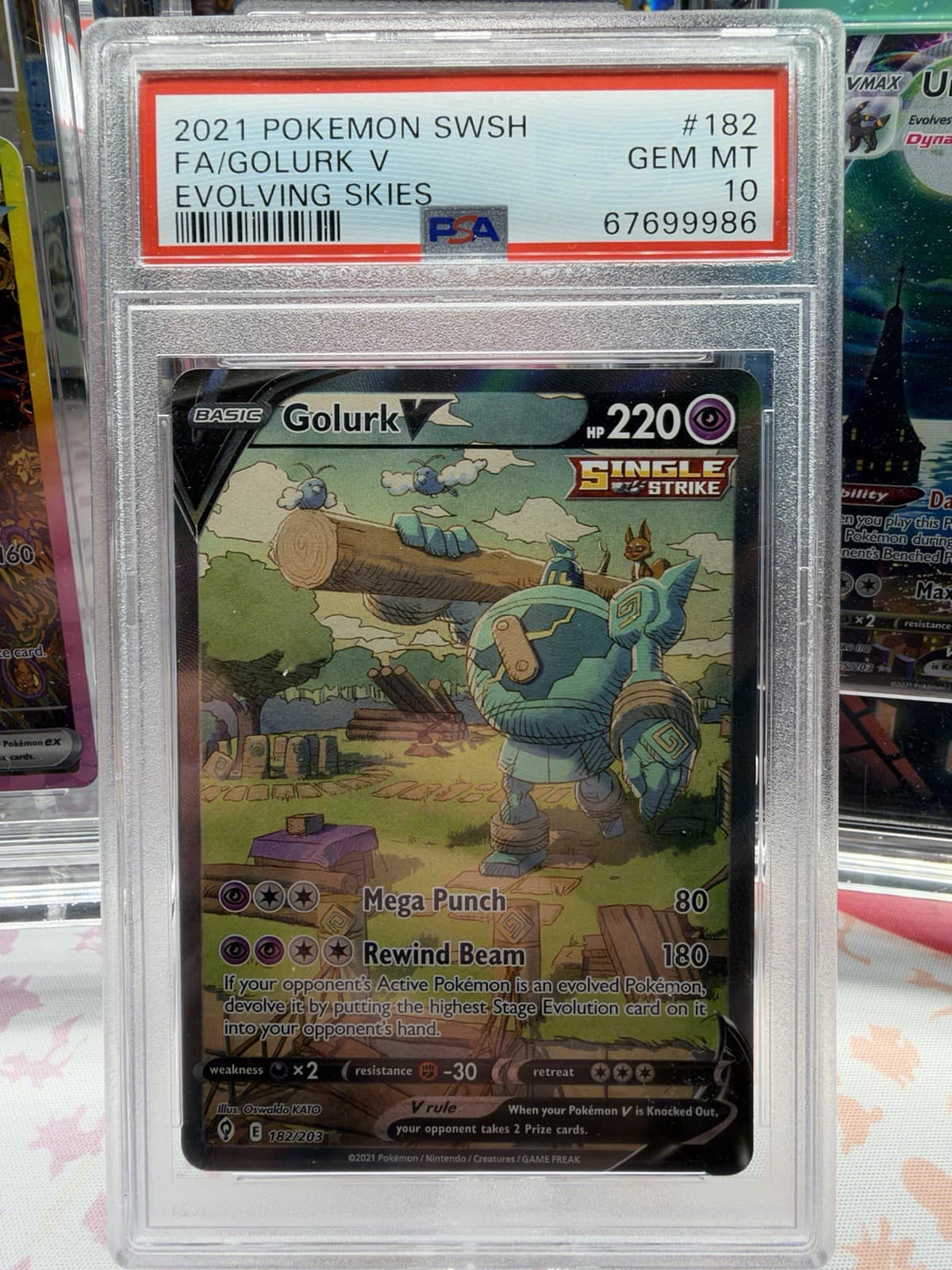 GOLURK V 182/203 2021 POKEMON SWORD & SHIELD EVOLVING SKIES FULL ART PSA 10 GEM