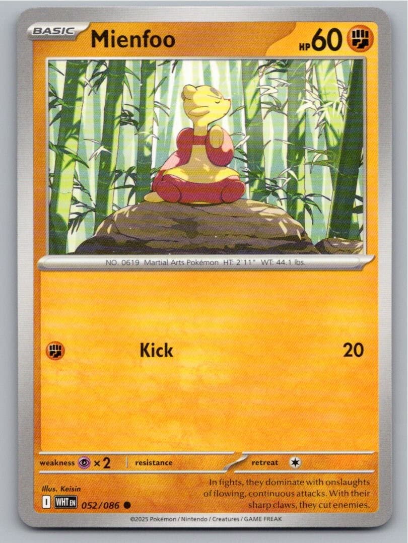 2025 POKEMON MIENFOO WHITE FLARE 052/086 COMMON NM A53232 FREE S&H