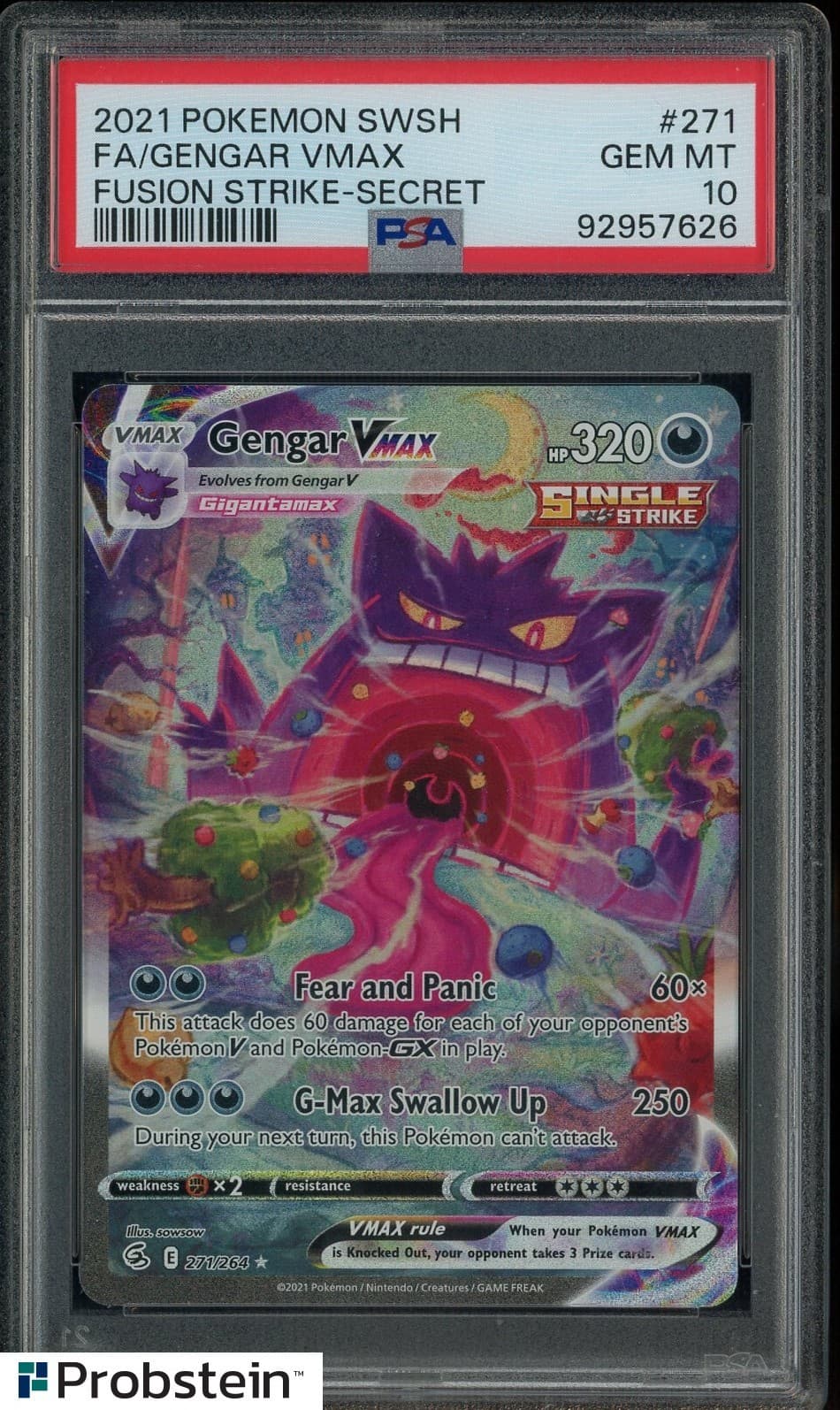 2021 POKEMON SWORD & SHIELD FUSION STRIKE #271 FA/GENGAR VMAX SECRET PSA 10