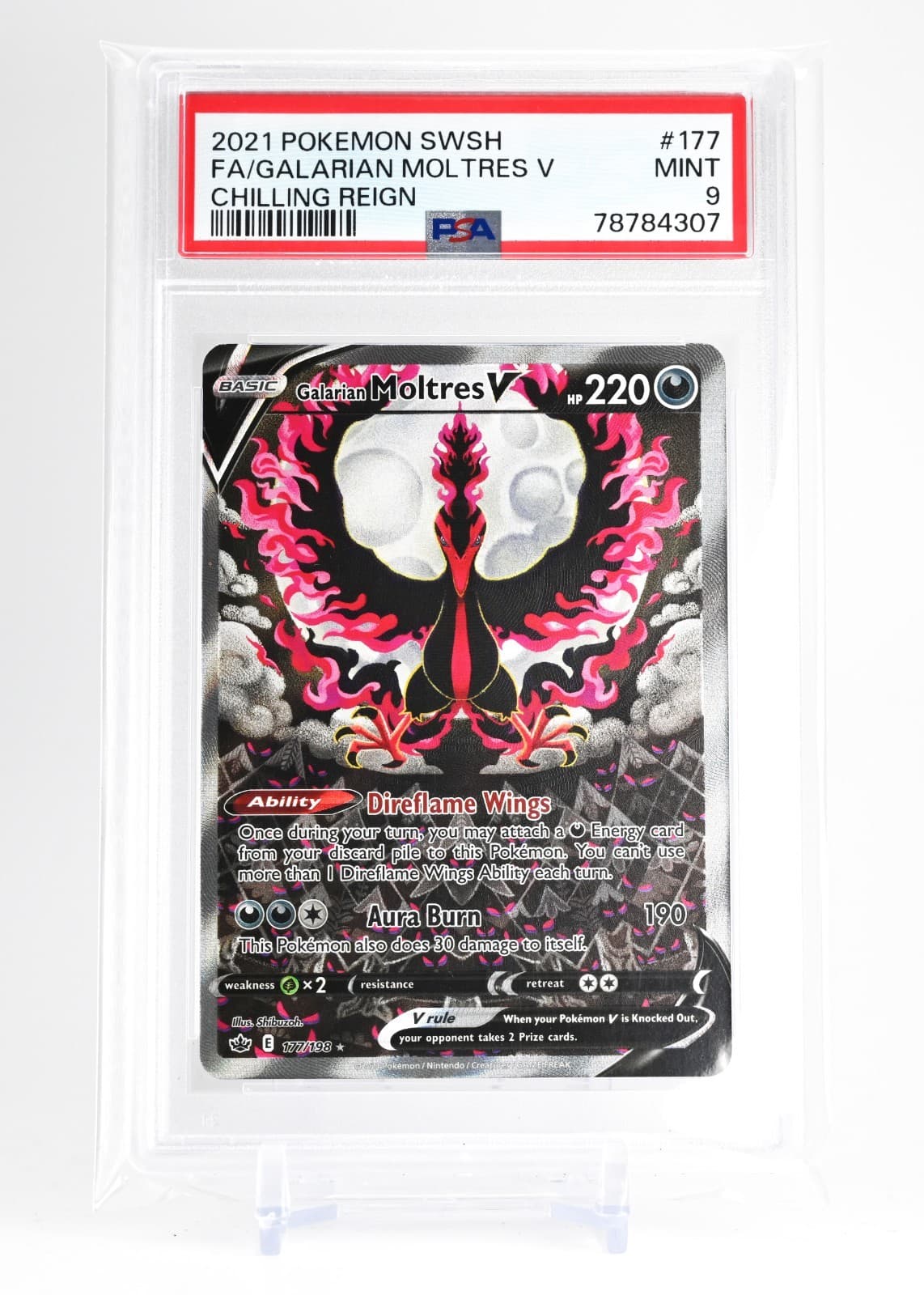 Pokemon - Galarian Moltres V 177/198 Chilling Reign Full Art PSA 9