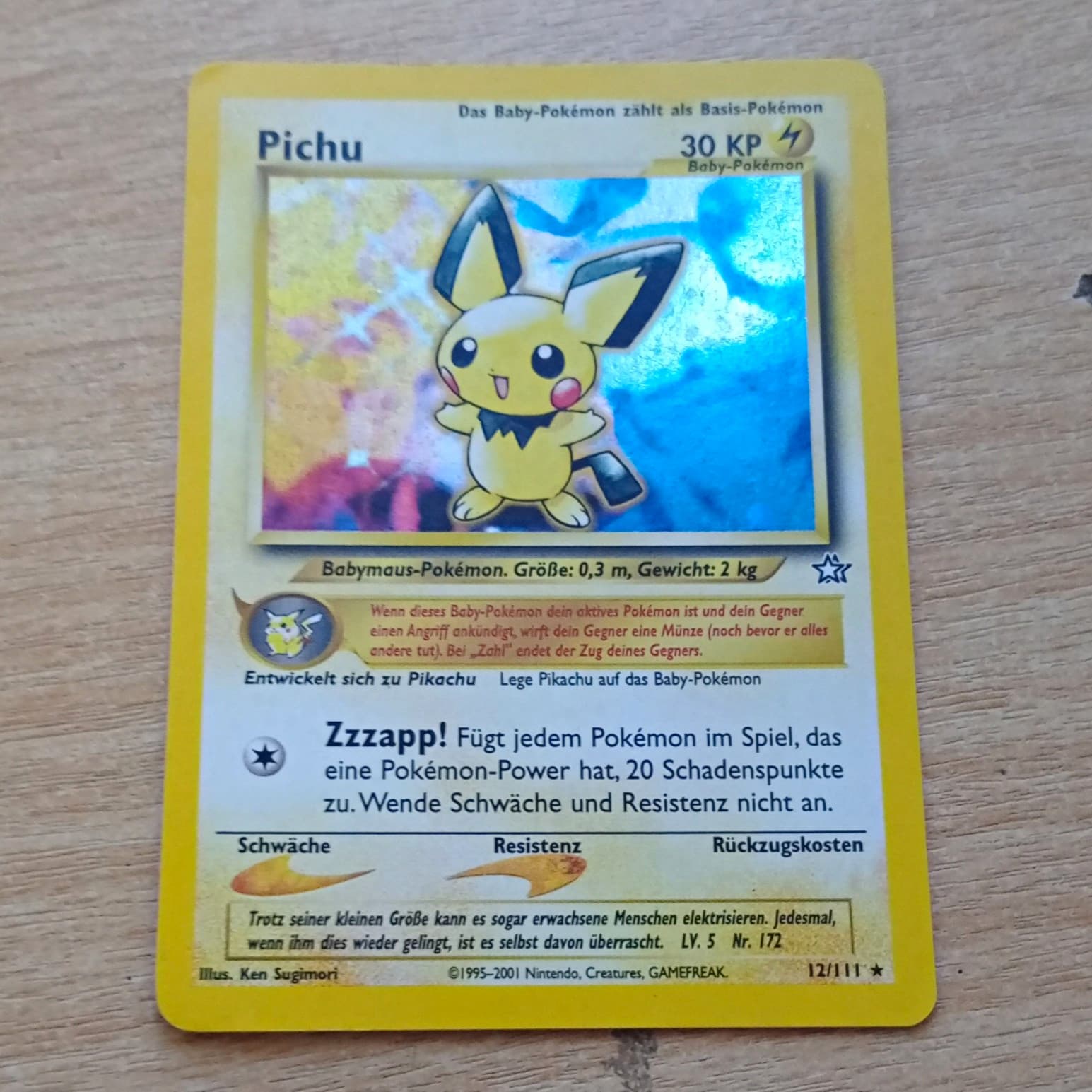 Pichu 12/111 Neo Genesis Holo Rare Deutsch 30 KP 2001 Vintage Pokemon TCG