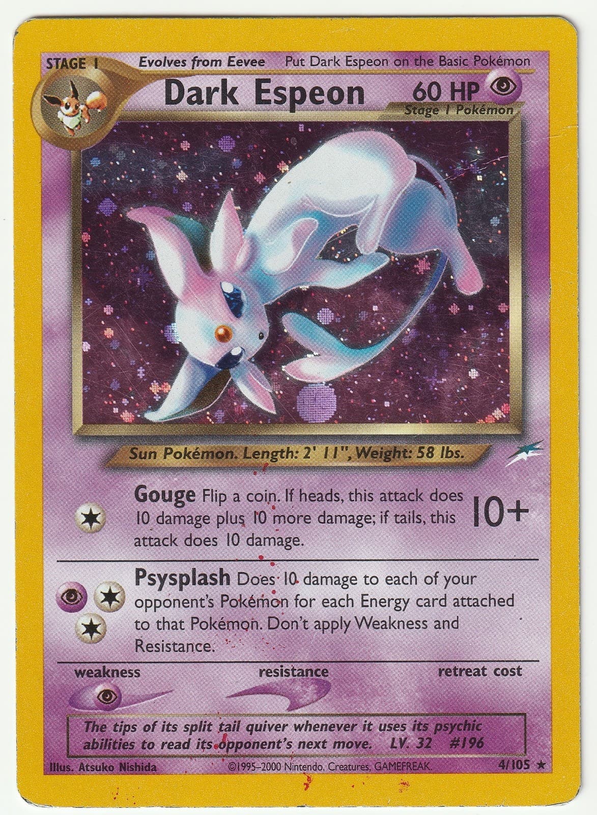 2002 Pokemon Dark Espeon 4/105 Neo Destiny Holo Rare Unlimited MP
