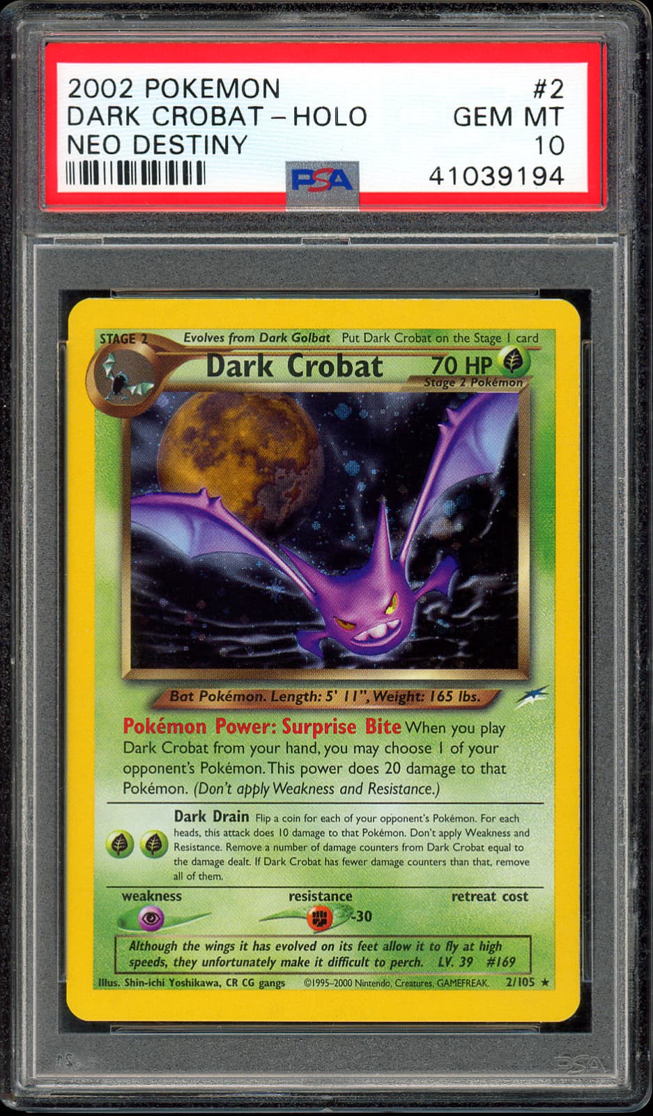 2002 POKEMON NEO DESTINY #2 DARK CROBAT-HOLO PSA 10