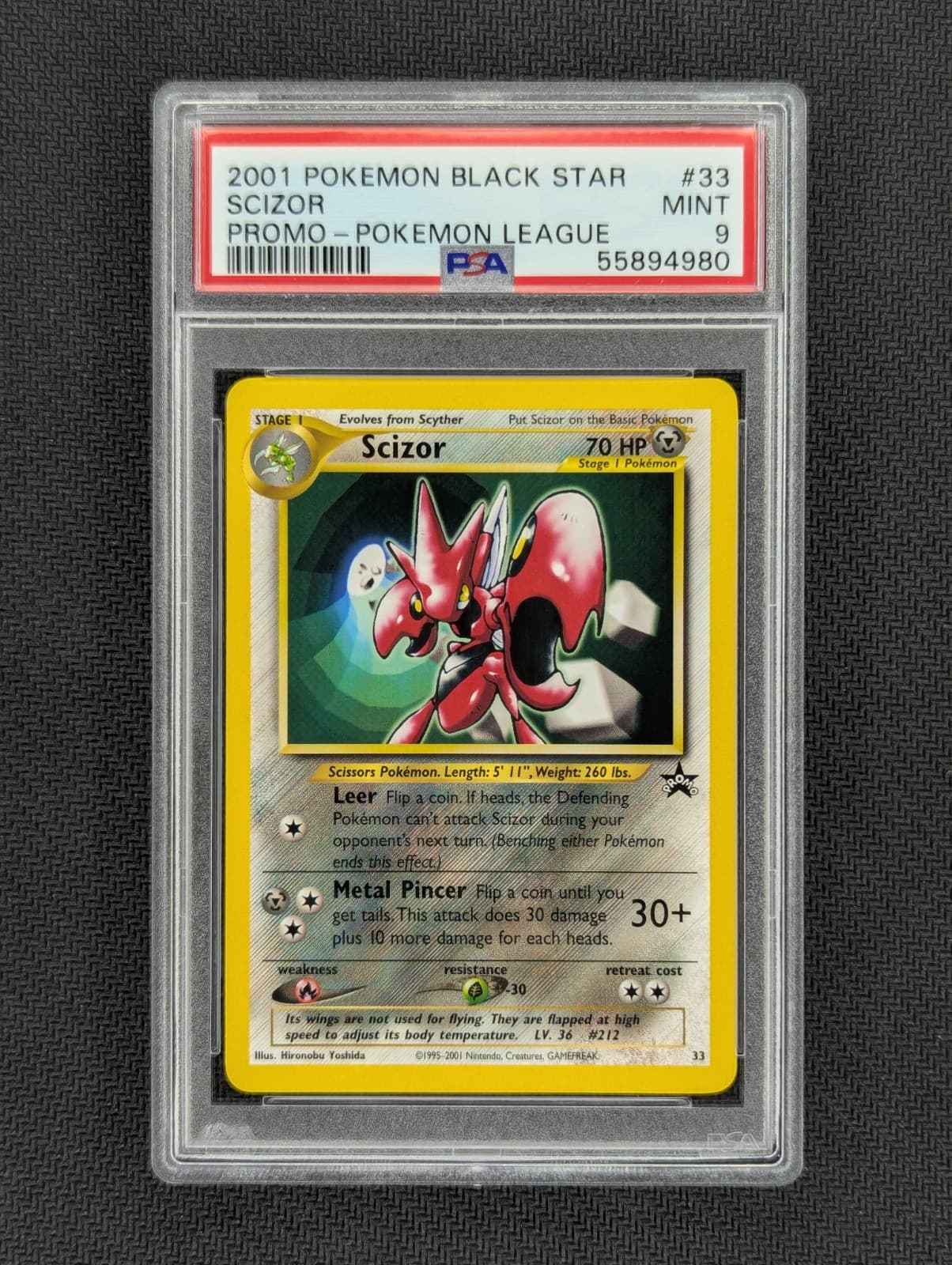 2001 POKEMON PROMO BLACK STAR POKEMON LEAGUE #33 SCIZOR PSA 9