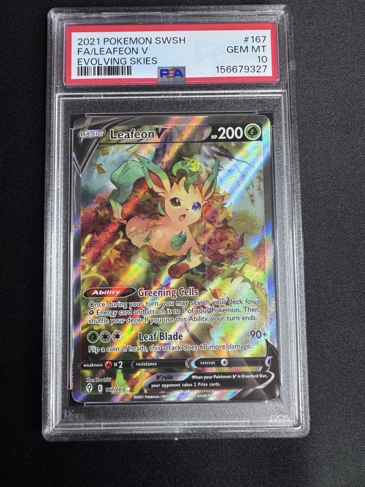 Leafeon V (Alternate Full Art) 167/203 Pokemon SWSH07: Evolving Skies PSA 10