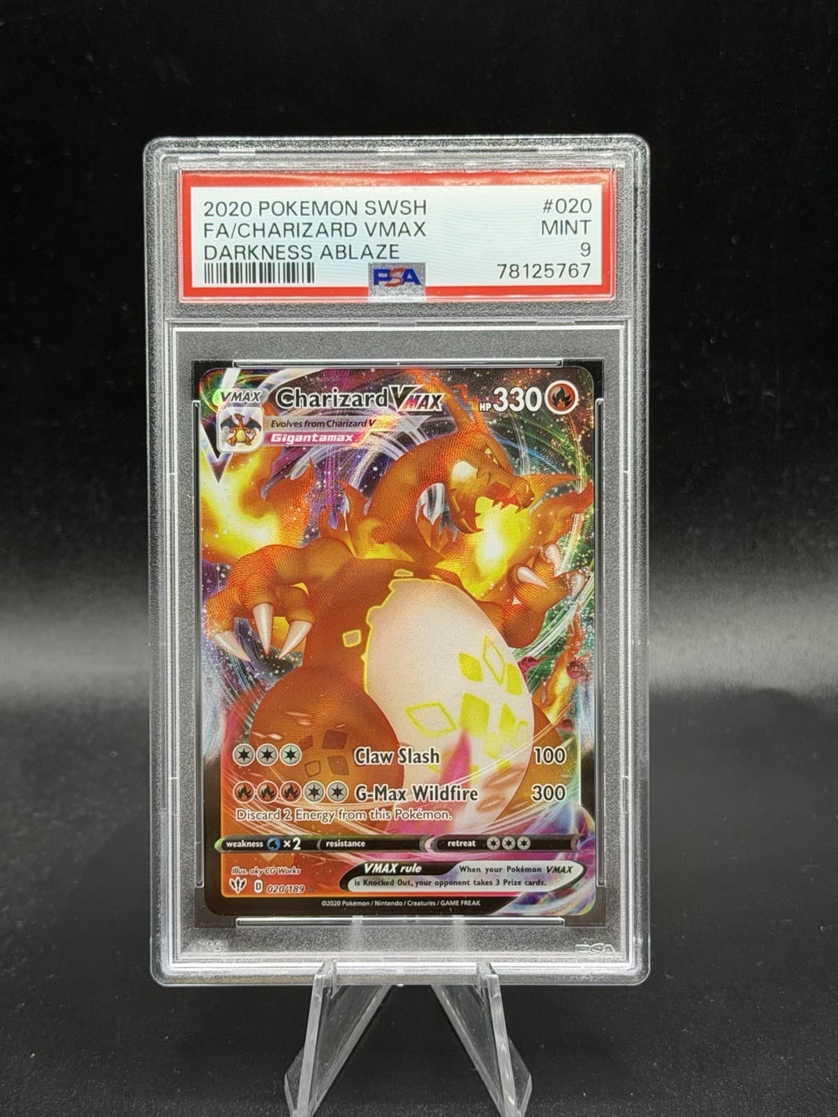 2020 POKEMON SWORD & SHIELD DARKNESS ABLAZE #020 FULL ART/CHARIZARD VMAX PSA 9