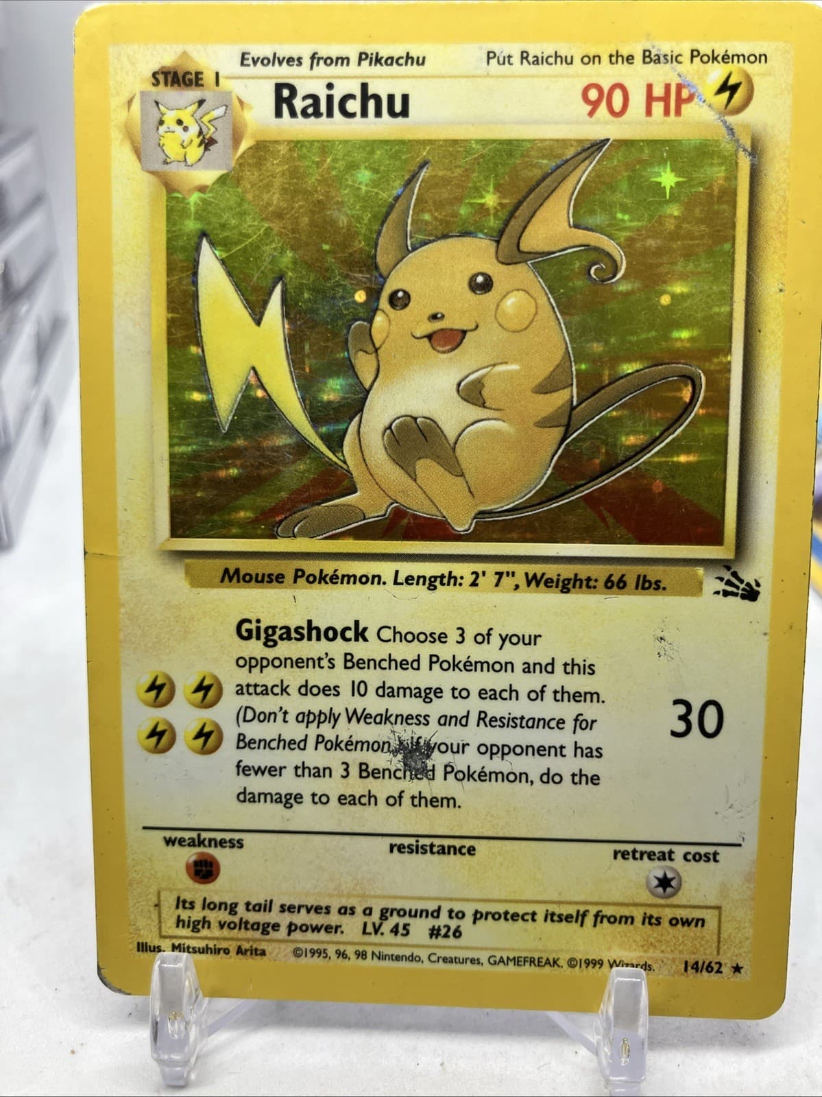 Pokemon card Raichu 14/62 Fossil holo -P359 see pics