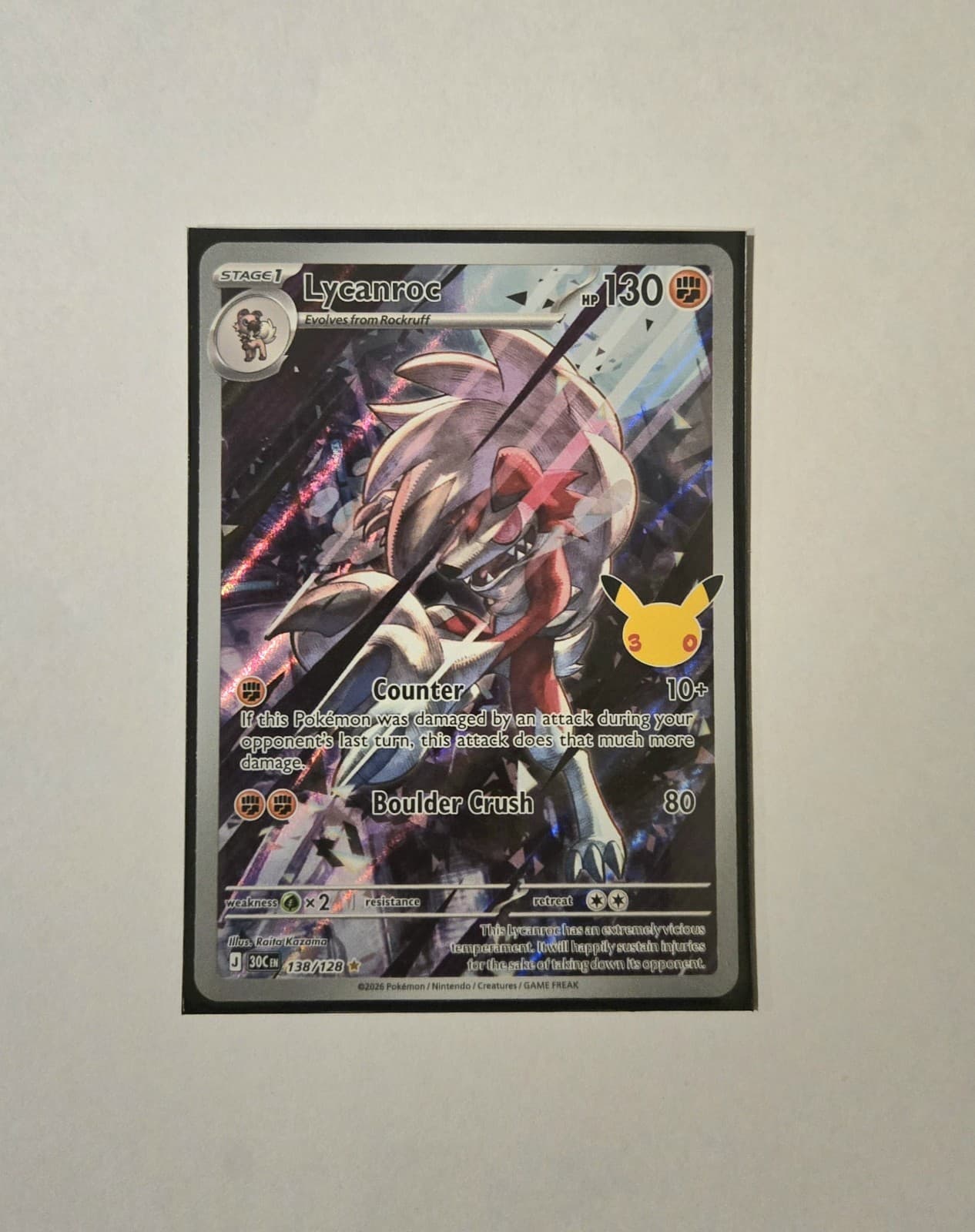 Lycanroc 138/128 Illustration Rare 2026 Pokemon 30th Celebration NM