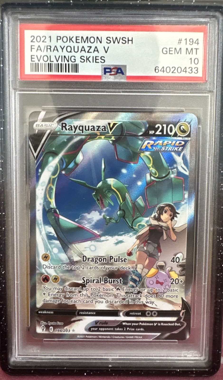 2021 POKEMON SWORD & SHIELD EVOLVING SKIES #194 FULL ART/RAYQUAZA V PSA 10