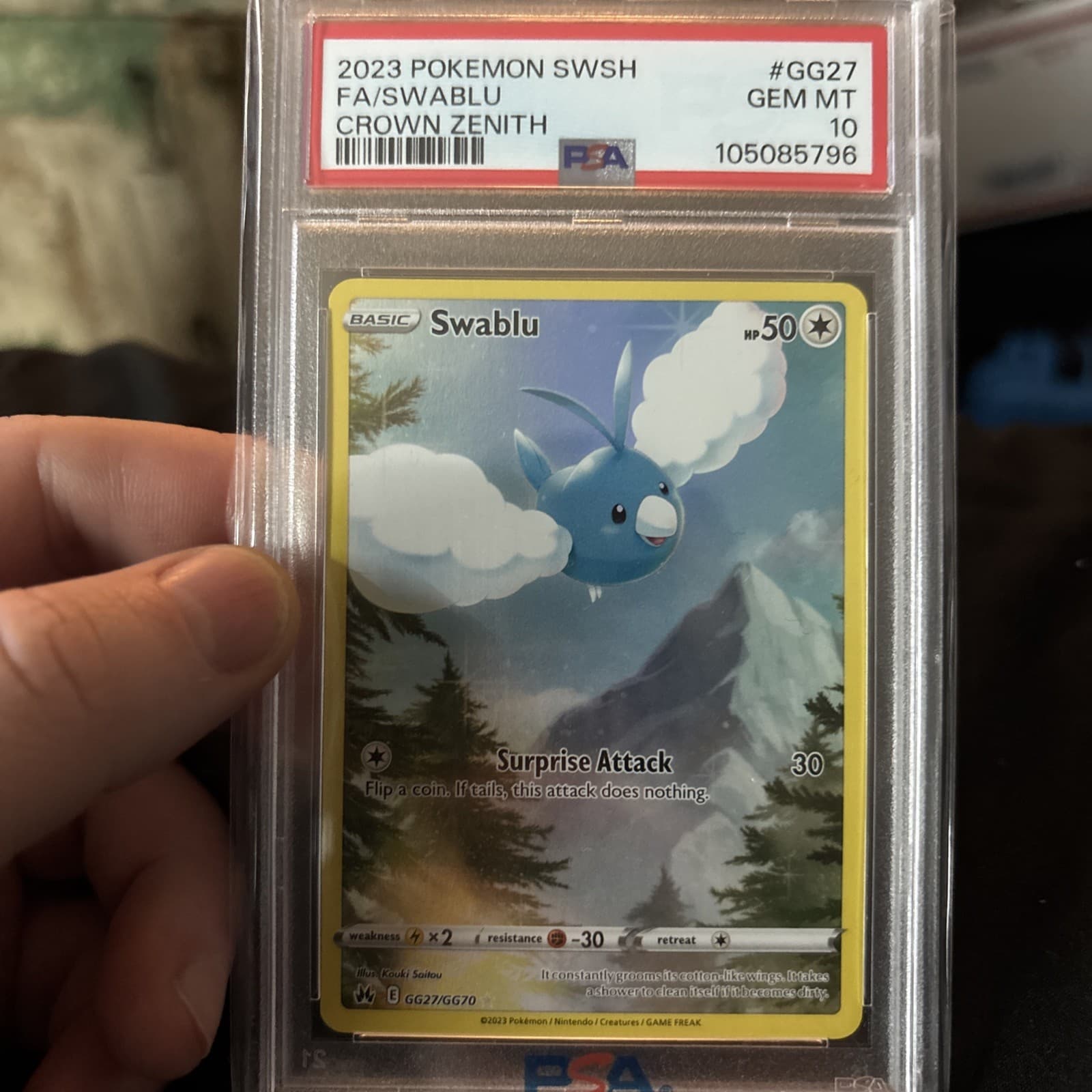 Pokemon Swablu Sword Shield Crown Zenith Full Art GG27/GG70 PSA 10 Gem Mint