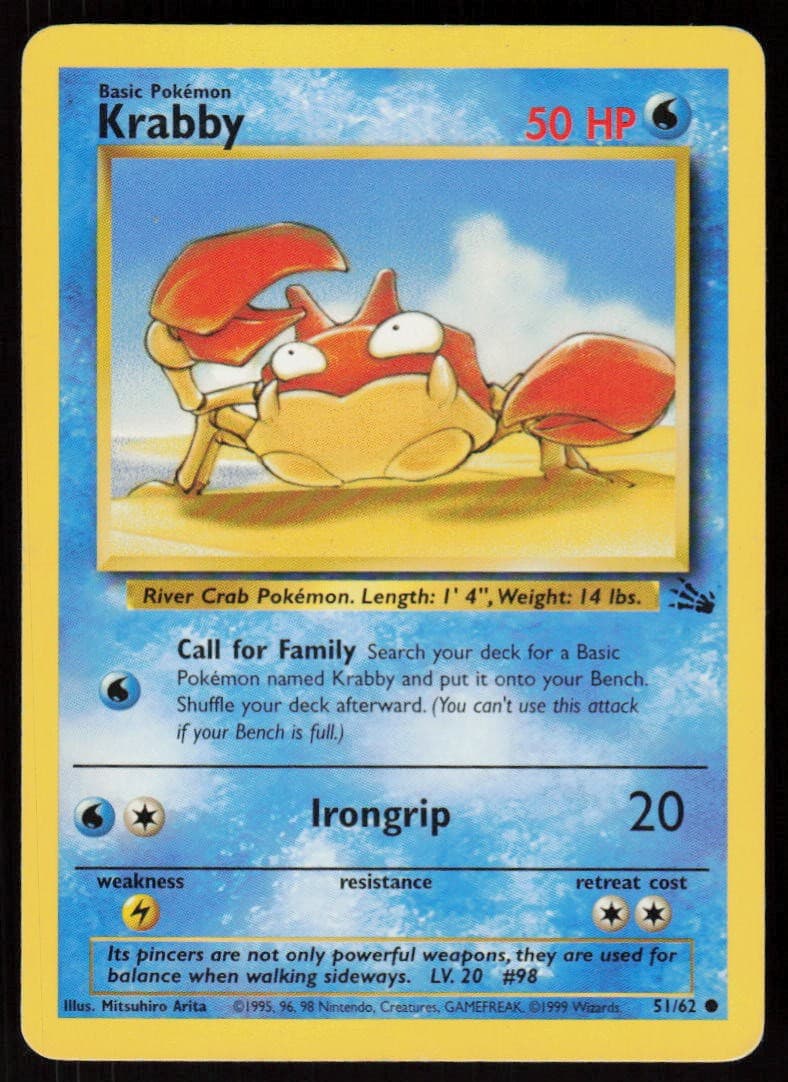 Krabby 51/62 Common Fossil Pokemon Unlimited Moderately Played