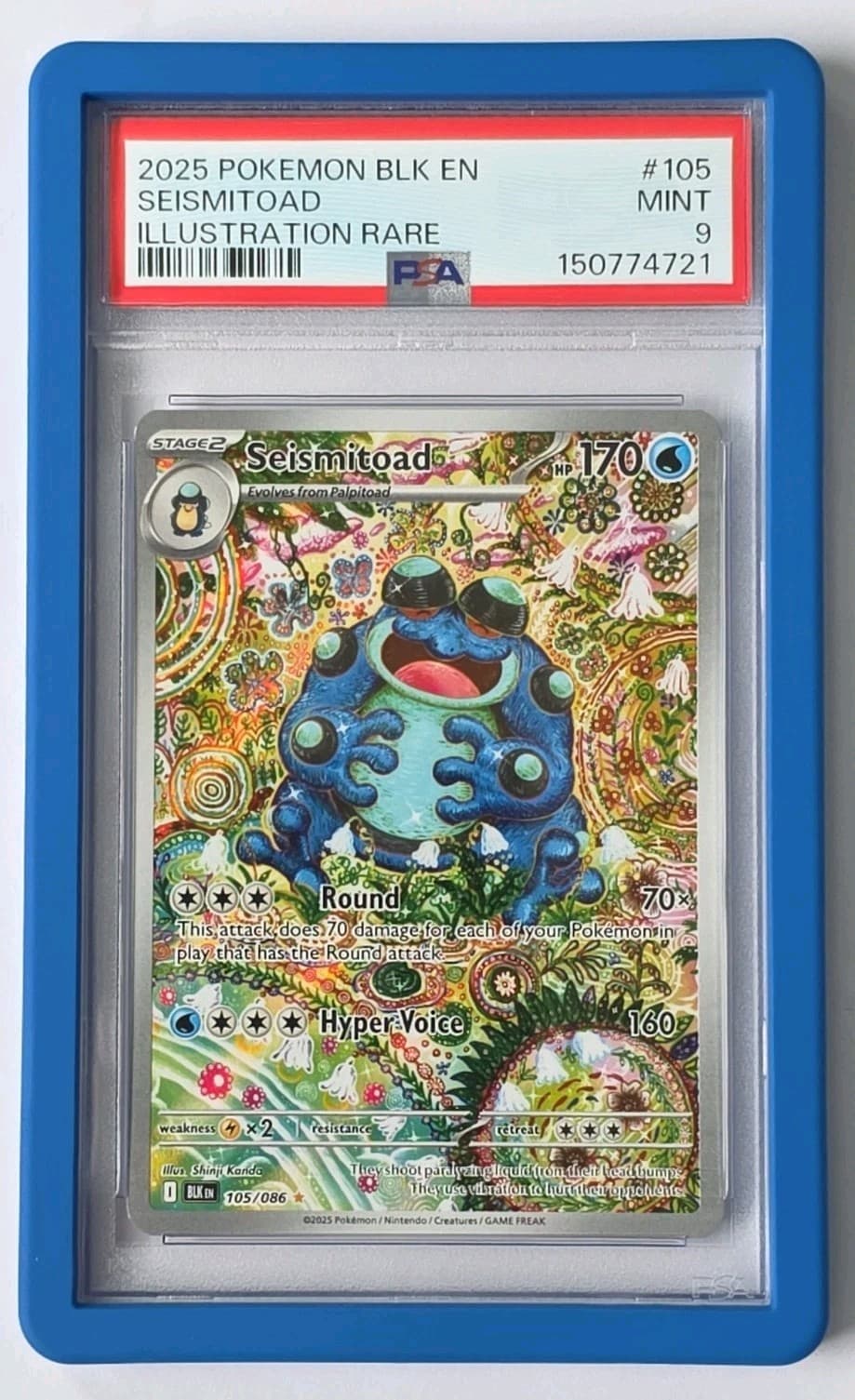 Seismitoad 105/086 Pokémon Black Bolt Illustration Rare PSA 9, Guard Included
