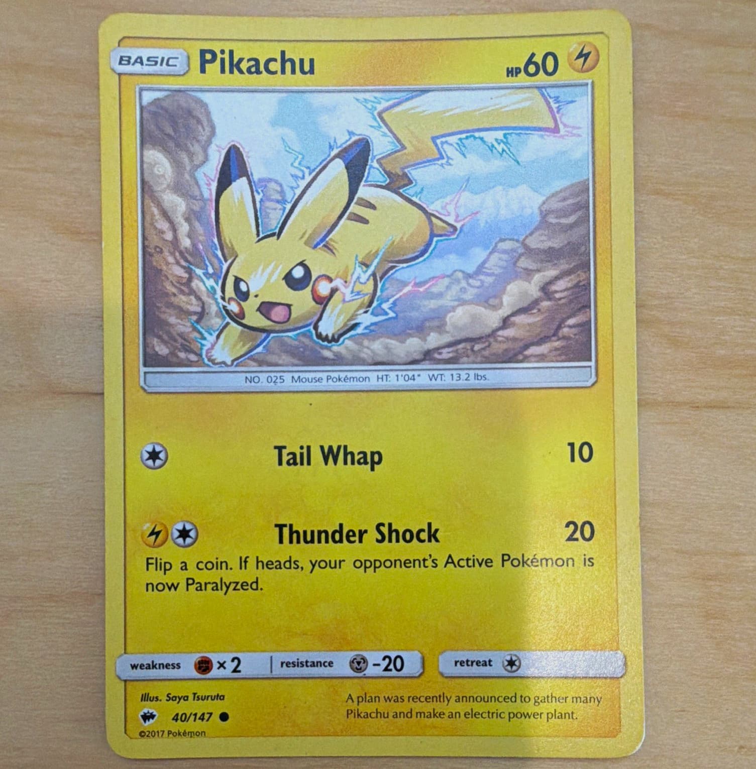 Pokemon TCG Burning Shadows Pikachu 40/147 Common Regular Basic 2017 HP 60