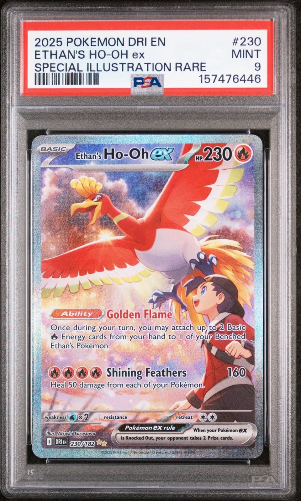 PSA 9 ETHAN'S HO-OH EX 230/182 SIR DESTINED RIVALS POKEMON 🔥