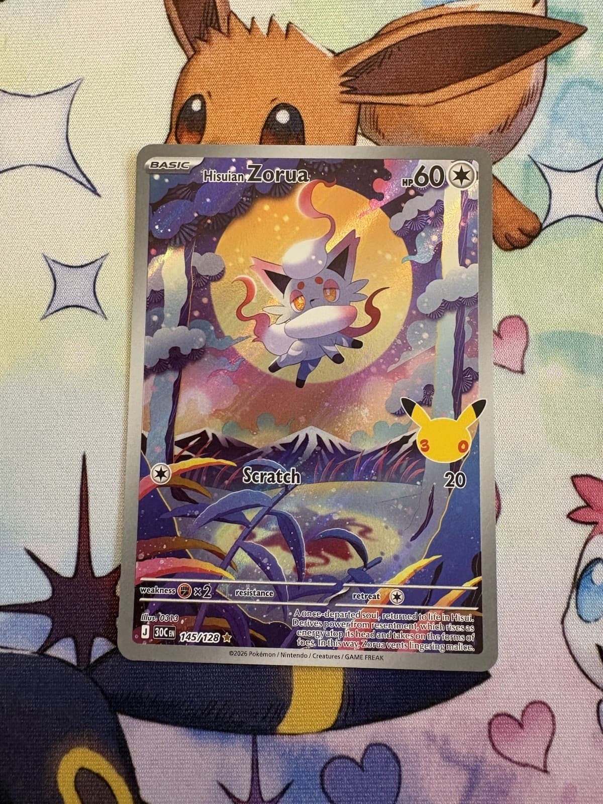 Hisuian Zorua 145/128 Illustration Rare 30th Celebration Pokemon NM
