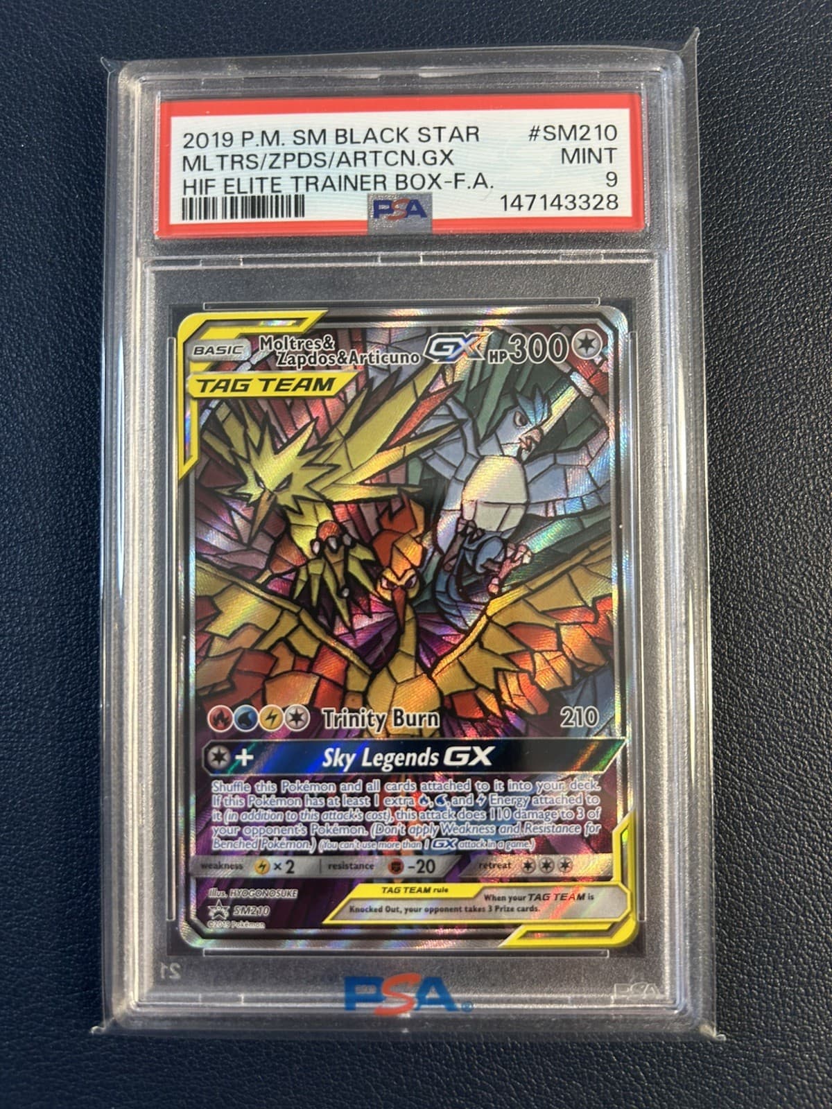 Pokémon TCG Moltres Zapdos Articuno GX SM210 Stained Glass Promos Holo PSA 9 MT