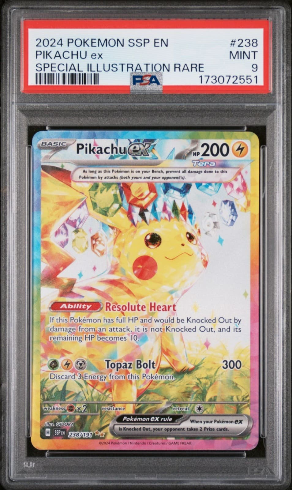 [PSA 9] Pikachu Ex #238/191 Surging Sparks  SIR  MINT 2024 Pokemon