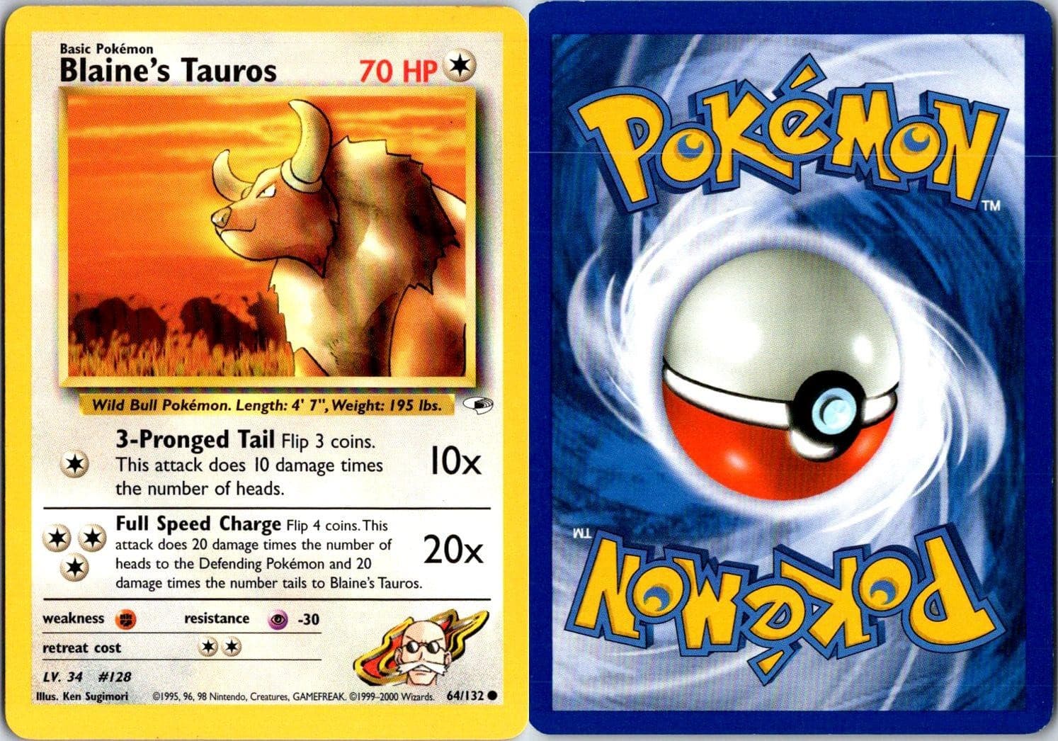 NM/M BLAINE'S TAUROS UNLIMITED 64/132 C GYM HEROES POKEMON