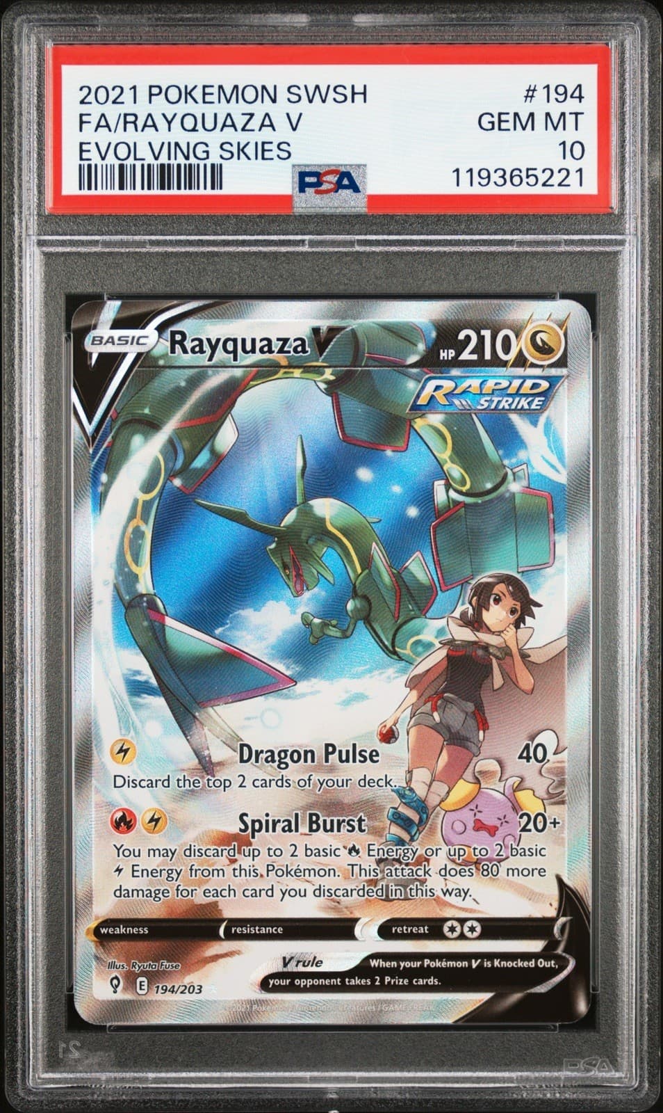 2021 POKEMON SWORD & SHIELD EVOLVING SKIES #194 FULL ART/RAYQUAZA V PSA 10