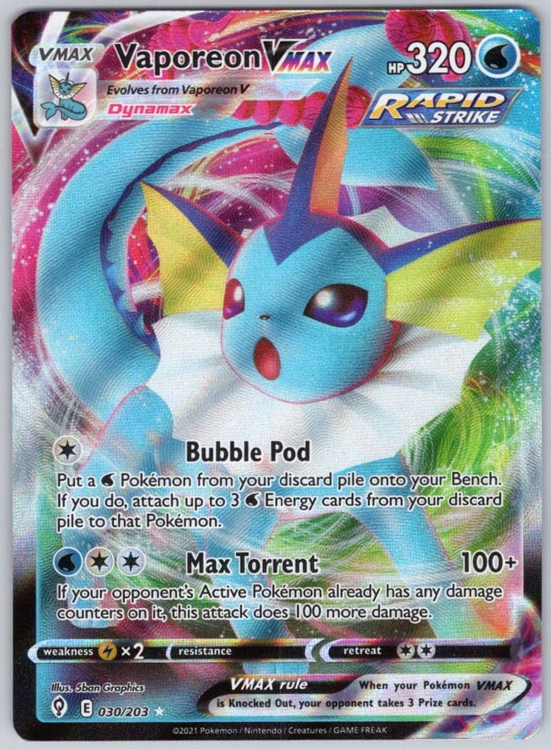 Vaporeon VMAX 030/203 Holo Evolving Skies EVS NM/M