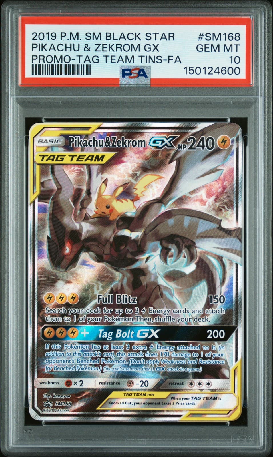 2019 POKEMON SM BLACK STAR PROMO #SM168 FULL ART/PIKACHU & ZEKROM GX PSA 10