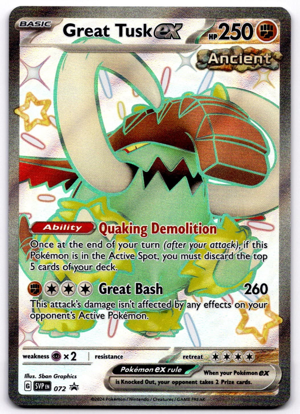 Great Tusk ex SVP 072 SV Scarlet & Violet Black Star Promo Pokemon Card - NM