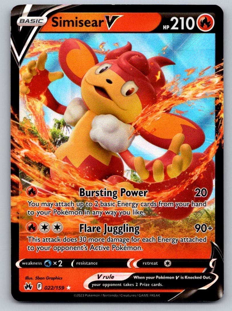 Simisear V 022/159 Holo V Rare Crown Zenith Pokemon Near Mint