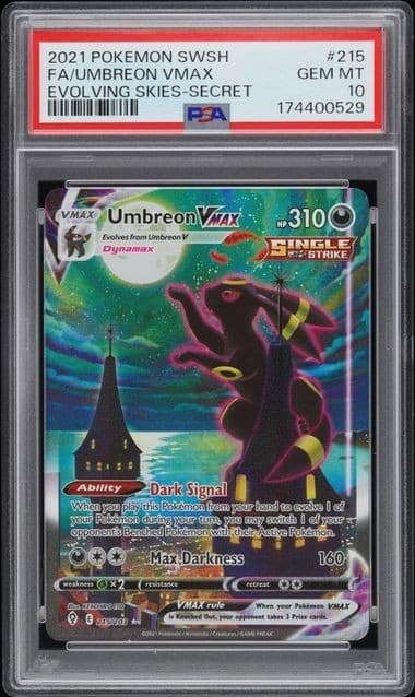 Pokemon 2021 SWSH07 Evolving Skies Umbreon VMAX 215/203 Secret Alt Art PSA 10