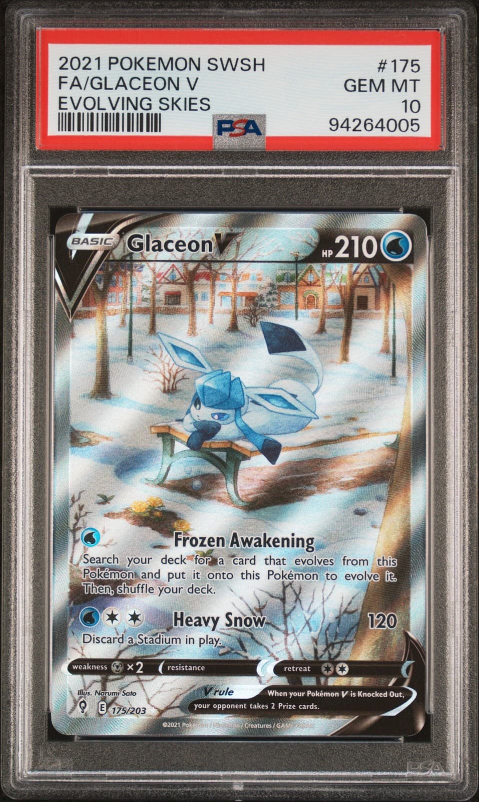 2021 POKEMON SWORD & SHIELD EVOLVING SKIES #175 FULL ART/GLACEON V PSA 10