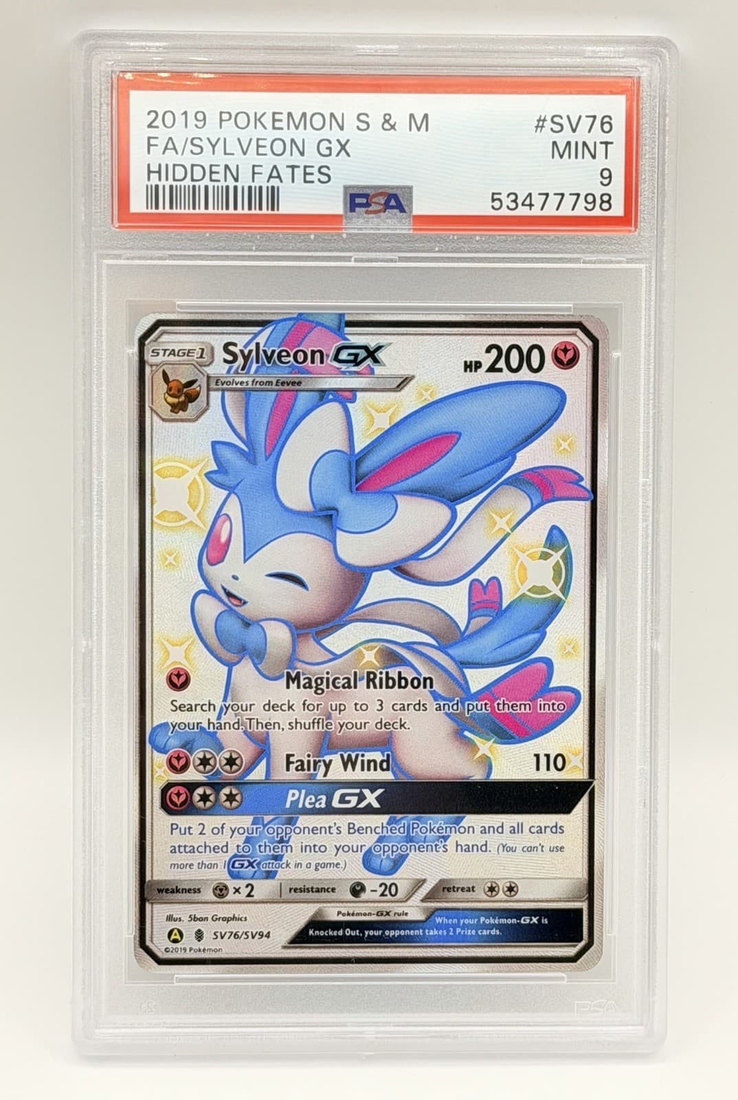 Sylveon GX SV76/SV94 2019 Hidden Fates Shiny Holo PSA Graded 9 Mint Slab
