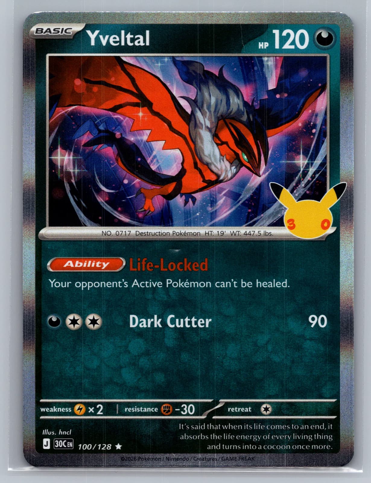 Yveltal 100/128 30th Celebration Holo Rare Pokemon TCG NM