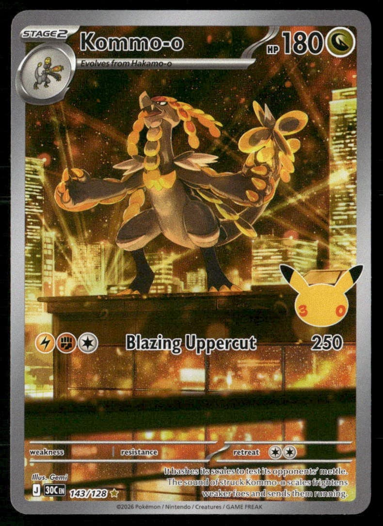 KOMMO-O 143/128 HOLO ILLUSTRATION RARE ME: 30TH CELEBRATION POKEMON NM