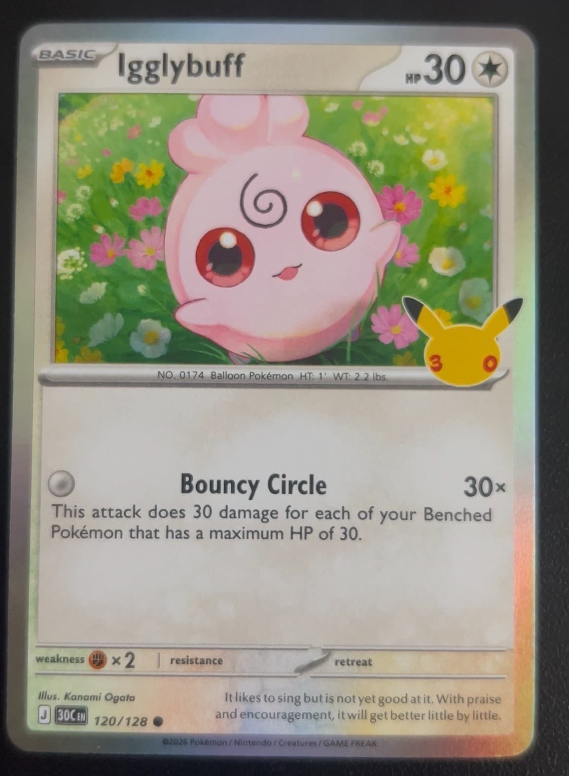 Pokemon TCG Igglybuff 120/128 ME: 30th Celebration Holo NM