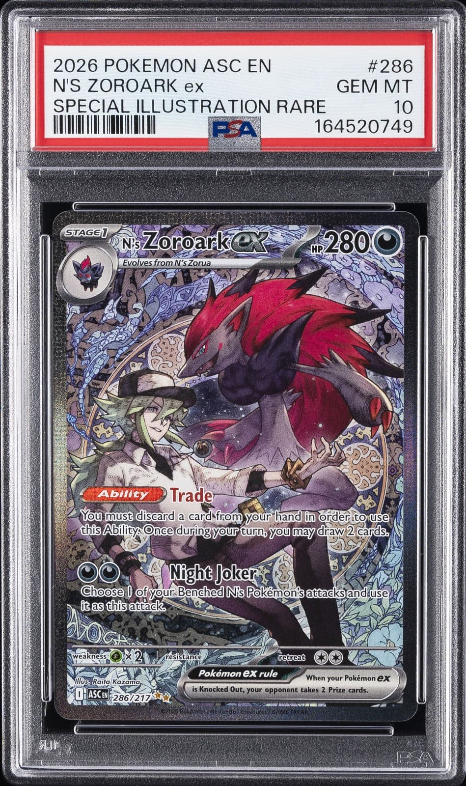 2026 POKEMON ASC EN-ASCENDED HEROES #286 N'S ZOROARK EX PSA 10